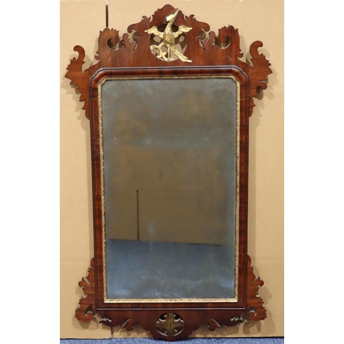 972 - A George III mahogany Chippendale style wall mirror with carved gilt and bird motif and inner rim, 9... 