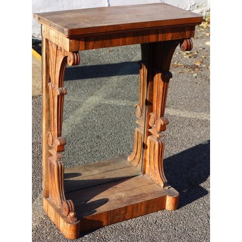 976 - A 19th Century rosewood console table with mirrored back, scroll supports (1 scroll foot missing), 6... 