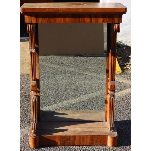 976 - A 19th Century rosewood console table with mirrored back, scroll supports (1 scroll foot missing), 6... 