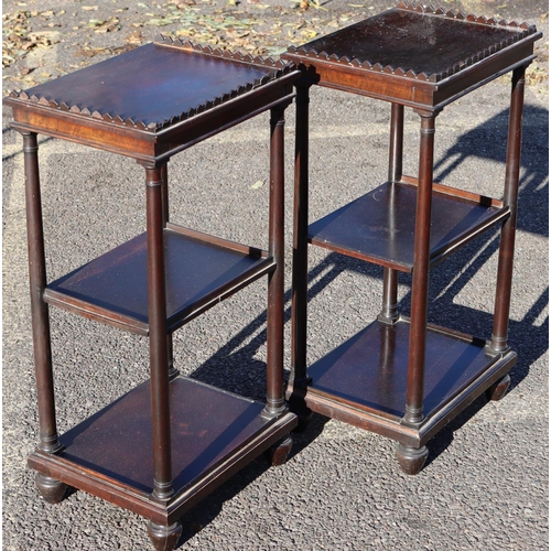 977 - A pair of 19th Century rosewood whatnots with scallop shaped galleries, corinthian column supports o... 