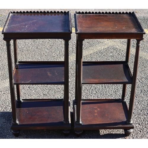 977 - A pair of 19th Century rosewood whatnots with scallop shaped galleries, corinthian column supports o... 