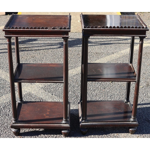 977 - A pair of 19th Century rosewood whatnots with scallop shaped galleries, corinthian column supports o... 