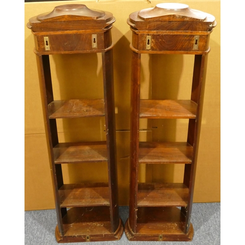 979 - A pair of reproduction mahogany round hanging open bookshelves, 34cm wide, 26cm deep, 107cm high