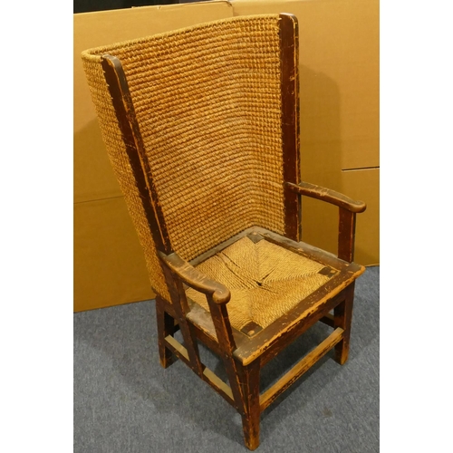 980 - An Orkney woven canopy back chair with detachable woven seat (drop-in seat in need of restoration) o... 