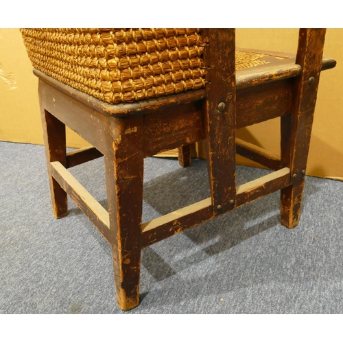 980 - An Orkney woven canopy back chair with detachable woven seat (drop-in seat in need of restoration) o... 