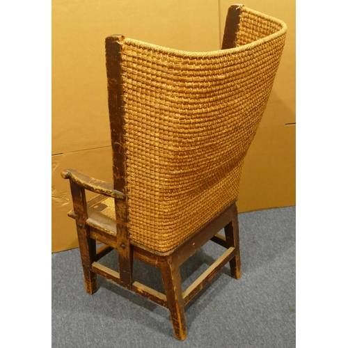 980 - An Orkney woven canopy back chair with detachable woven seat (drop-in seat in need of restoration) o... 