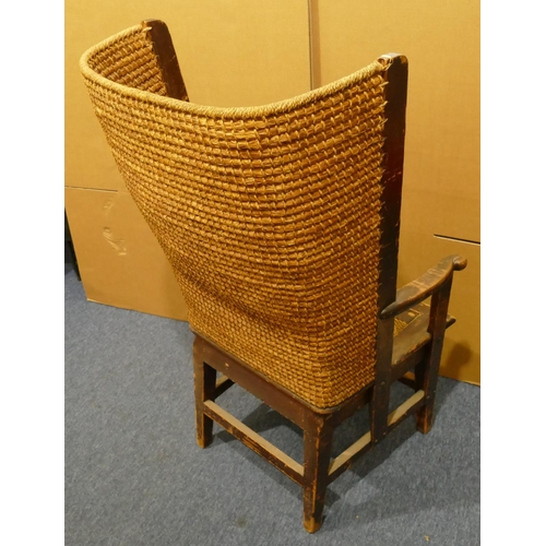 980 - An Orkney woven canopy back chair with detachable woven seat (drop-in seat in need of restoration) o... 