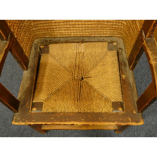 980 - An Orkney woven canopy back chair with detachable woven seat (drop-in seat in need of restoration) o... 