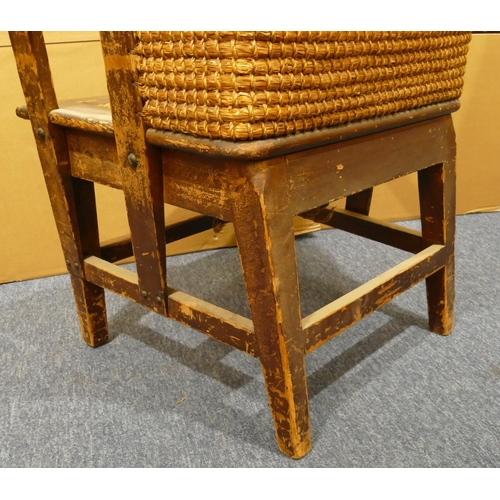 980 - An Orkney woven canopy back chair with detachable woven seat (drop-in seat in need of restoration) o... 