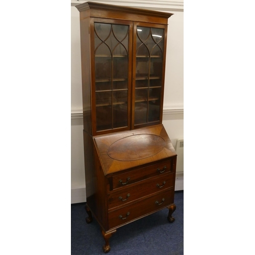 947 - An Edwardian mahogany bureau bookcase with 2 astragal glazed doors above fall front with fitted inte... 