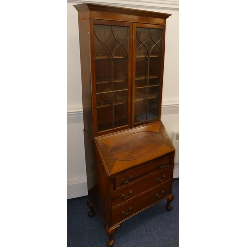 947 - An Edwardian mahogany bureau bookcase with 2 astragal glazed doors above fall front with fitted inte... 