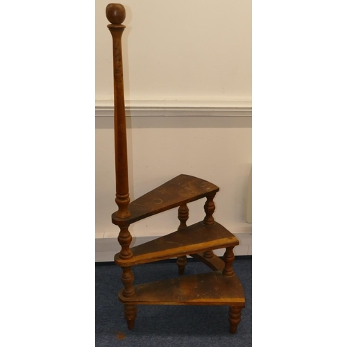 961 - A set of library steps with turned wooden handle and supports, 160cm high overall, 66cm deep, highes... 