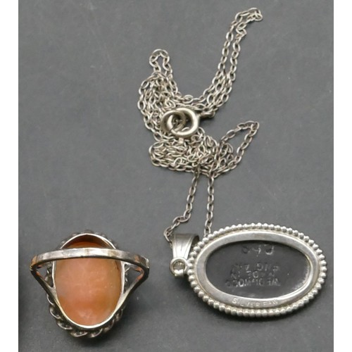 770 - A cameo ring and a small cameo pendant with chain.