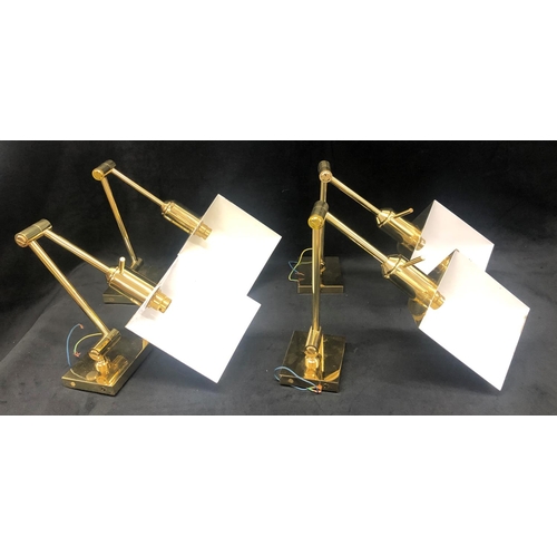 8039 - 4 polished brass swing arm wall lights, 58cm long fully extended.