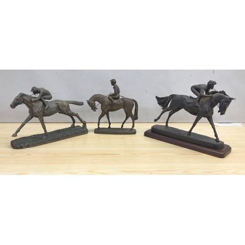 8053 - 3 composition bronzes of racehorses, largest by Cotswold Studio Arts 