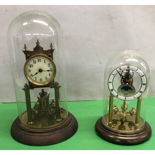 8083 - An Avia Anniversary clock with glass dome, 23cm high including dome and 1 other Anniversary clock wi... 