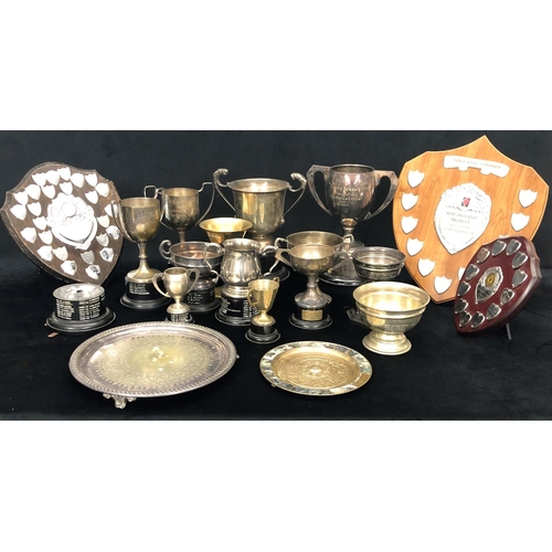 8089 - A quantity of various silver plated school trophies, shields etc awarded to former Notre Dame School... 