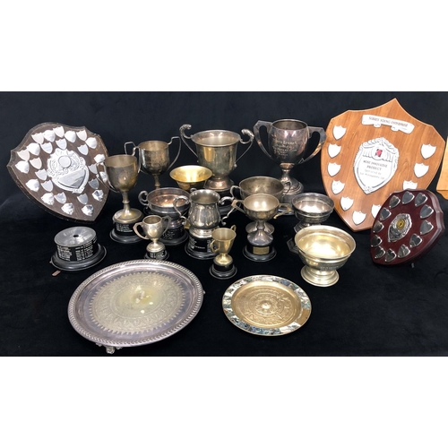 8089 - A quantity of various silver plated school trophies, shields etc awarded to former Notre Dame School... 