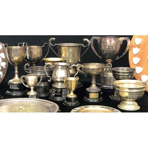 8089 - A quantity of various silver plated school trophies, shields etc awarded to former Notre Dame School... 