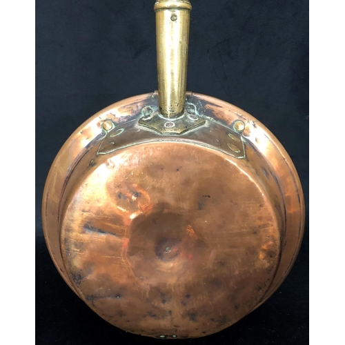 8099 - A banjo barometer (glass cracked), overall height 80cm and a copper bed pan, overall length 124cm. (... 