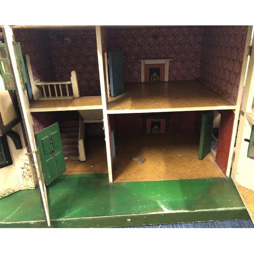 8105 - Vintage Triang Brothers  c1930's dolls house with metal framed windows, twin gabled roof and red til... 