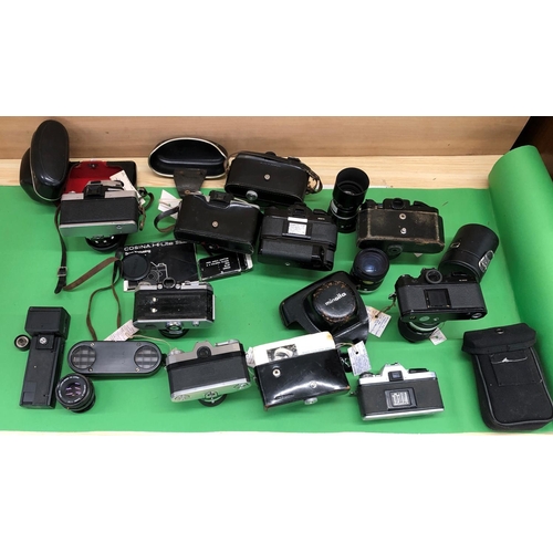 8120 - A quantity of cameras including Canon A-1, Canon F-1, Praktoka, Nikon FE, Edixa Reflex-D, Exaktra  R... 