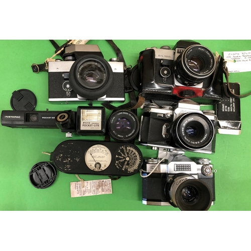 8120 - A quantity of cameras including Canon A-1, Canon F-1, Praktoka, Nikon FE, Edixa Reflex-D, Exaktra  R... 