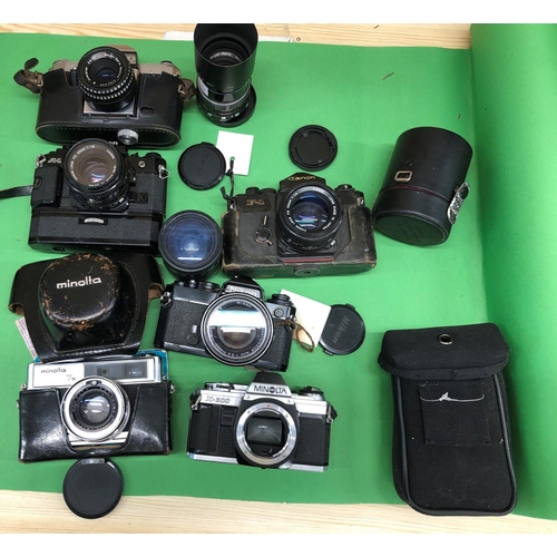 8120 - A quantity of cameras including Canon A-1, Canon F-1, Praktoka, Nikon FE, Edixa Reflex-D, Exaktra  R... 