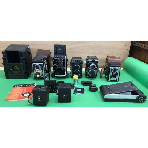 8127 - A Kershaw Reflex Plate Camera, Rollop German Twin Reflex Camera with leather case, Mamiya C330, Zeis... 