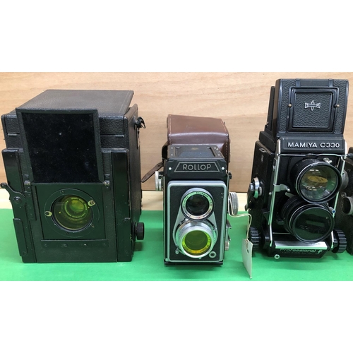 8127 - A Kershaw Reflex Plate Camera, Rollop German Twin Reflex Camera with leather case, Mamiya C330, Zeis... 