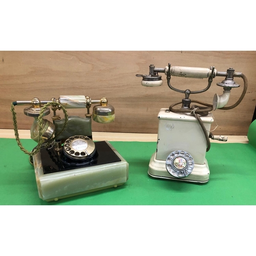 8143 - An onyx desk telephone and a Swedish Fyns Kommunale Telefonskab Fragonard TYPENT13 telephone. (2)