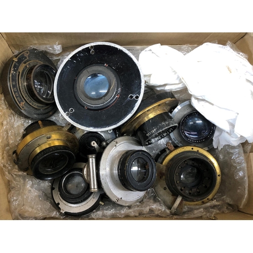 8148 - A quantity of various plate camera parts, plates, lenses etc.