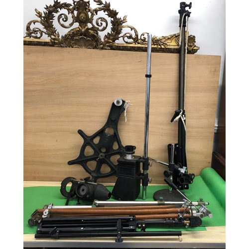 8154 - 3 camera tripods, an overhead camera lamp, various projector arm sections etc.