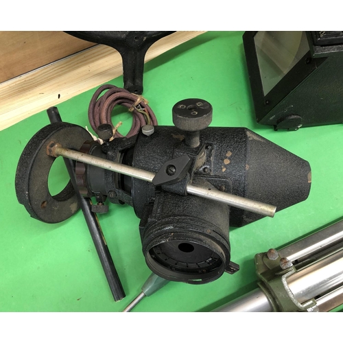 8154 - 3 camera tripods, an overhead camera lamp, various projector arm sections etc.