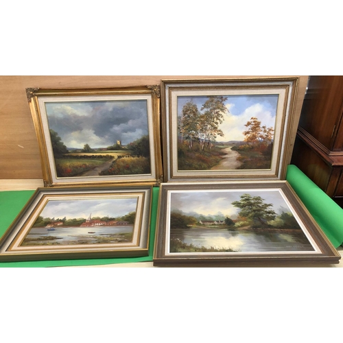 8186 - 4 Nan Parker oils depicting buildings and landscapes, all framed.