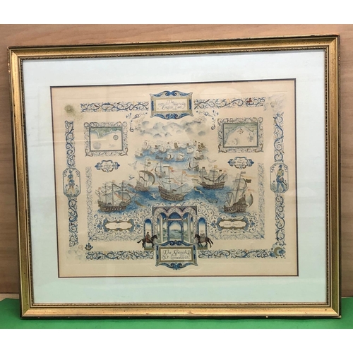 8188 - A print of The English Fleet,  The Spanish Armada in gilt frame, 64 x 54.5cm .