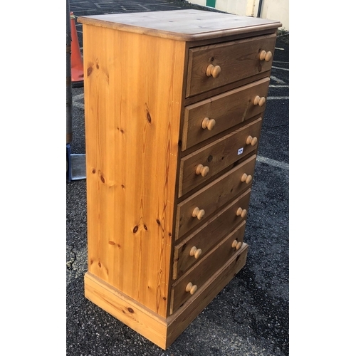 8009 - A modern pine narrow straight front chest of drawers with 6 graduated drawers, wood knob handles 61c... 