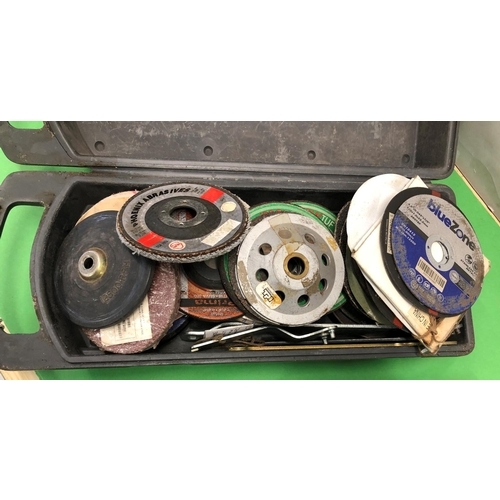 8097 - Trend T3 Router in hard case and a box containing a quantity of angle grinder wheels etc. (2)