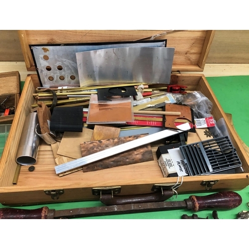 8150 - A box of camera/clock tools and parts and various other tools.