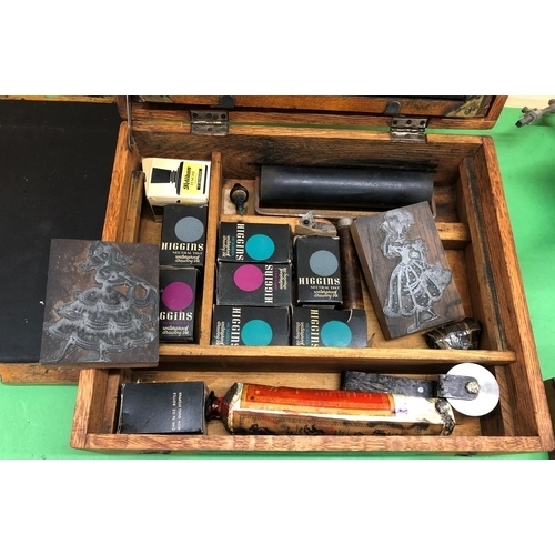 8153 - A portable printing block press and a cased printing block, inks  etc.