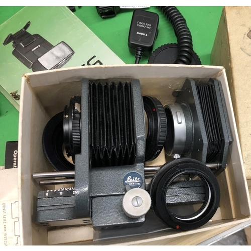 8155 - Leica Focusing Bellows II in box, Kodamatic 970L instant camera, Olympus A11 camera, Kodak disc 4000... 