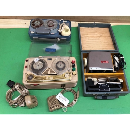 8162 - Minolta mini 35 slide projector in case, a Clarion reel to reel dictation machine in case and a Gelo... 