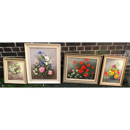 8187 - 4 Nan Parker oils depicting flowers, all framed.