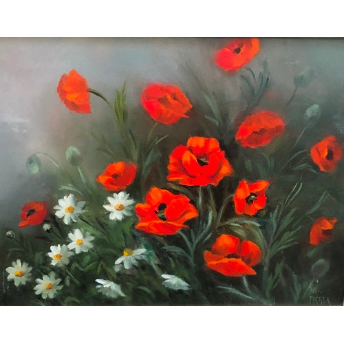 8187 - 4 Nan Parker oils depicting flowers, all framed.