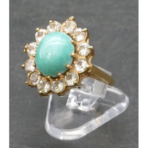 401 - A 9ct gold cluster ring set with turquoise coloured stone, Size M/N