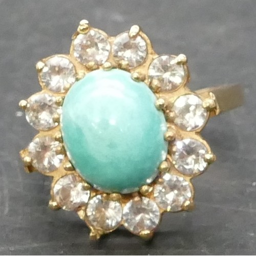 401 - A 9ct gold cluster ring set with turquoise coloured stone, Size M/N