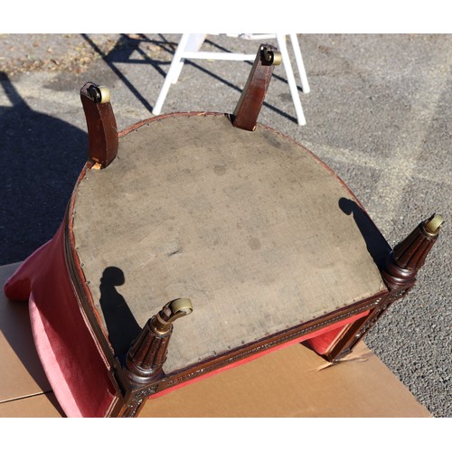 975 - A 19th Century mahogany tub chair with pink velvet overstuffed seat, button back and arms, raised ca... 