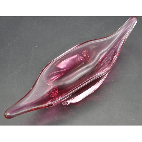 186 - A ruby glass 1970's oblong shallow dish, 30cm wide