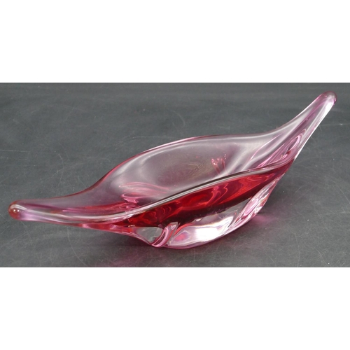 186 - A ruby glass 1970's oblong shallow dish, 30cm wide