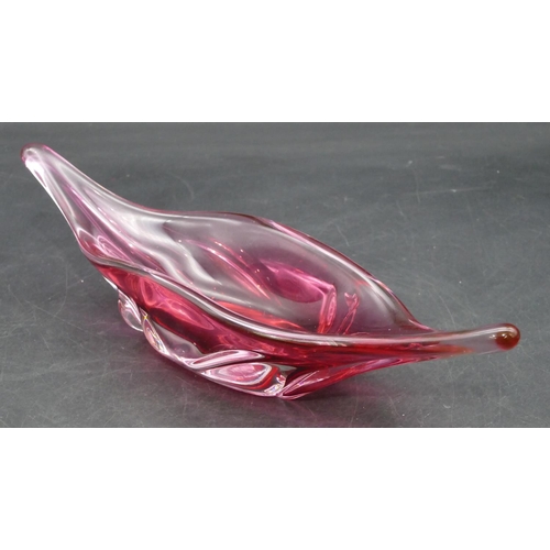 186 - A ruby glass 1970's oblong shallow dish, 30cm wide